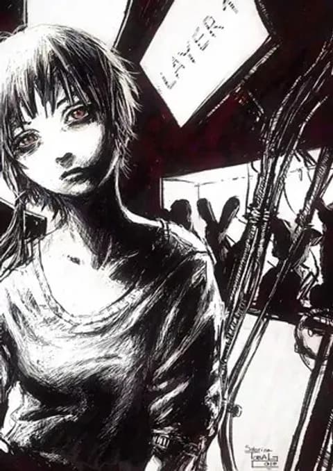 lain illustration in white and black colors