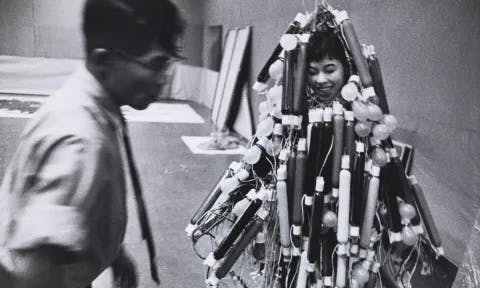 Atsuko Tanaka’s Electric Dress from 1956 is one of the oldest pieces in the Electric Dreams exhibition.