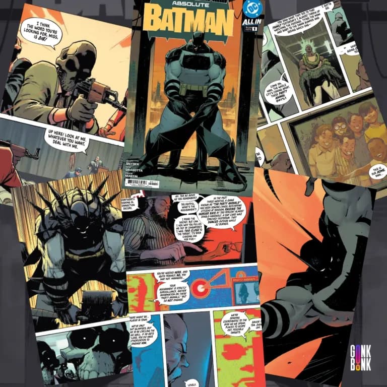 Collage of Absolute Batman #1 comic cover and pages