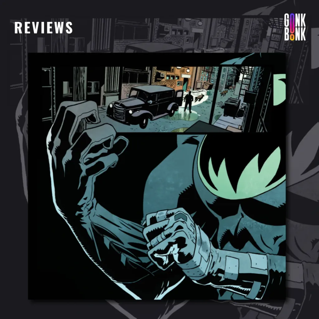 Batman: Dark Patterns #1 preview page 1 - Batman puts on his gloves with bandages on his hands.