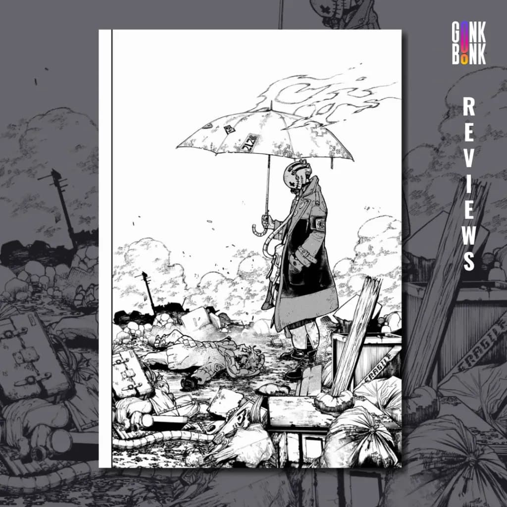 Gachiakuta Vol 1 preview page 3 - Rudo is met by a mysterious stranger with an umbrella.