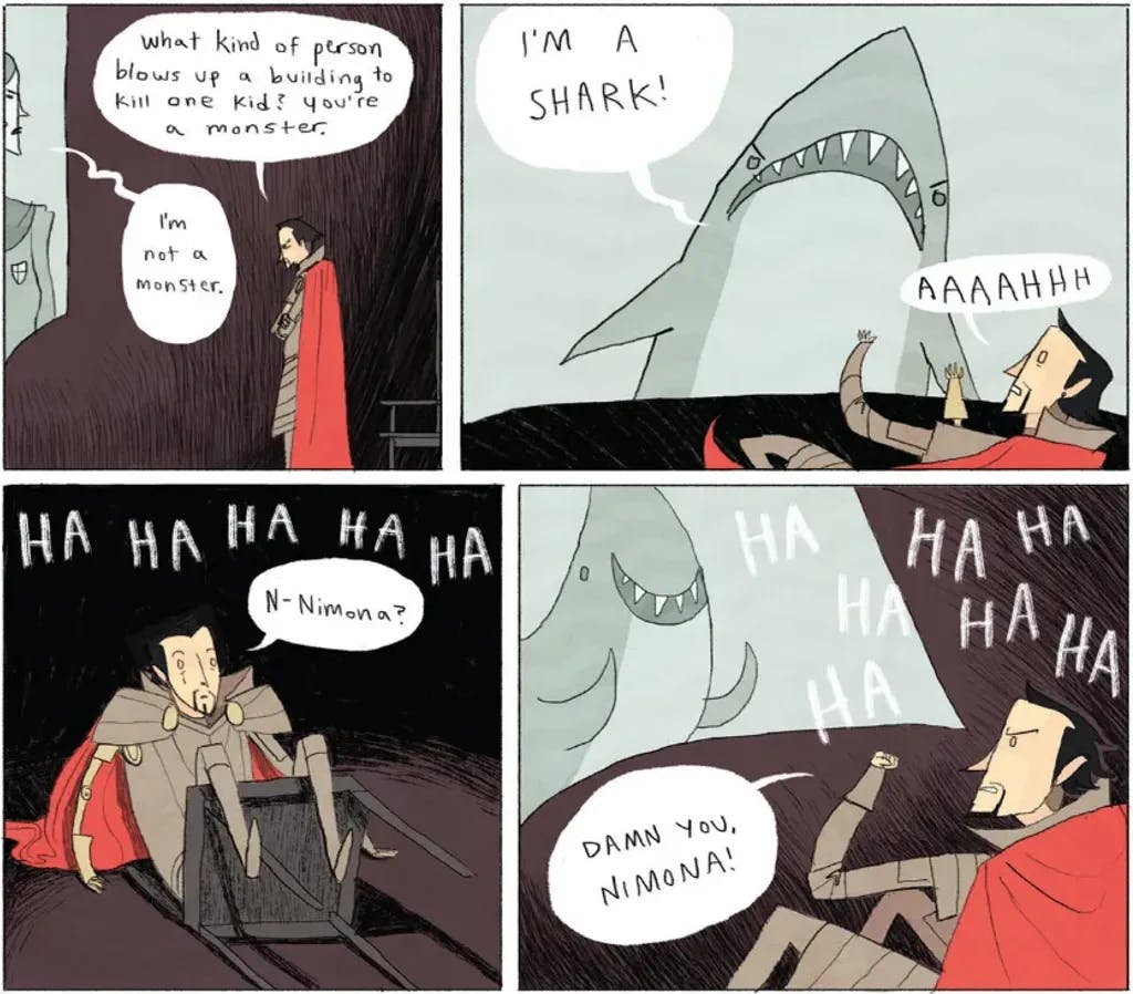 Only Nimona can get a rise out of Blackheart.