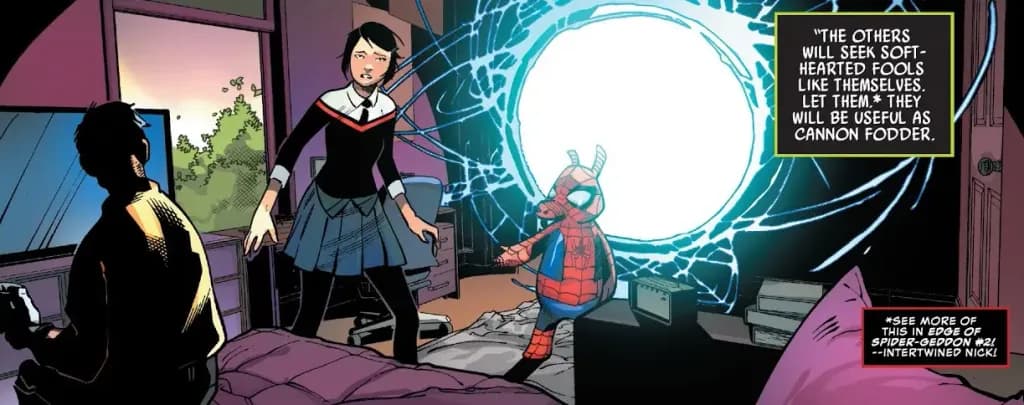 Peni Parker standing with Spider-Ham. 