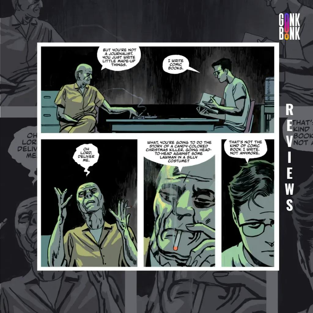 The Deviant #1 comic panel - 2 men talking at the table
