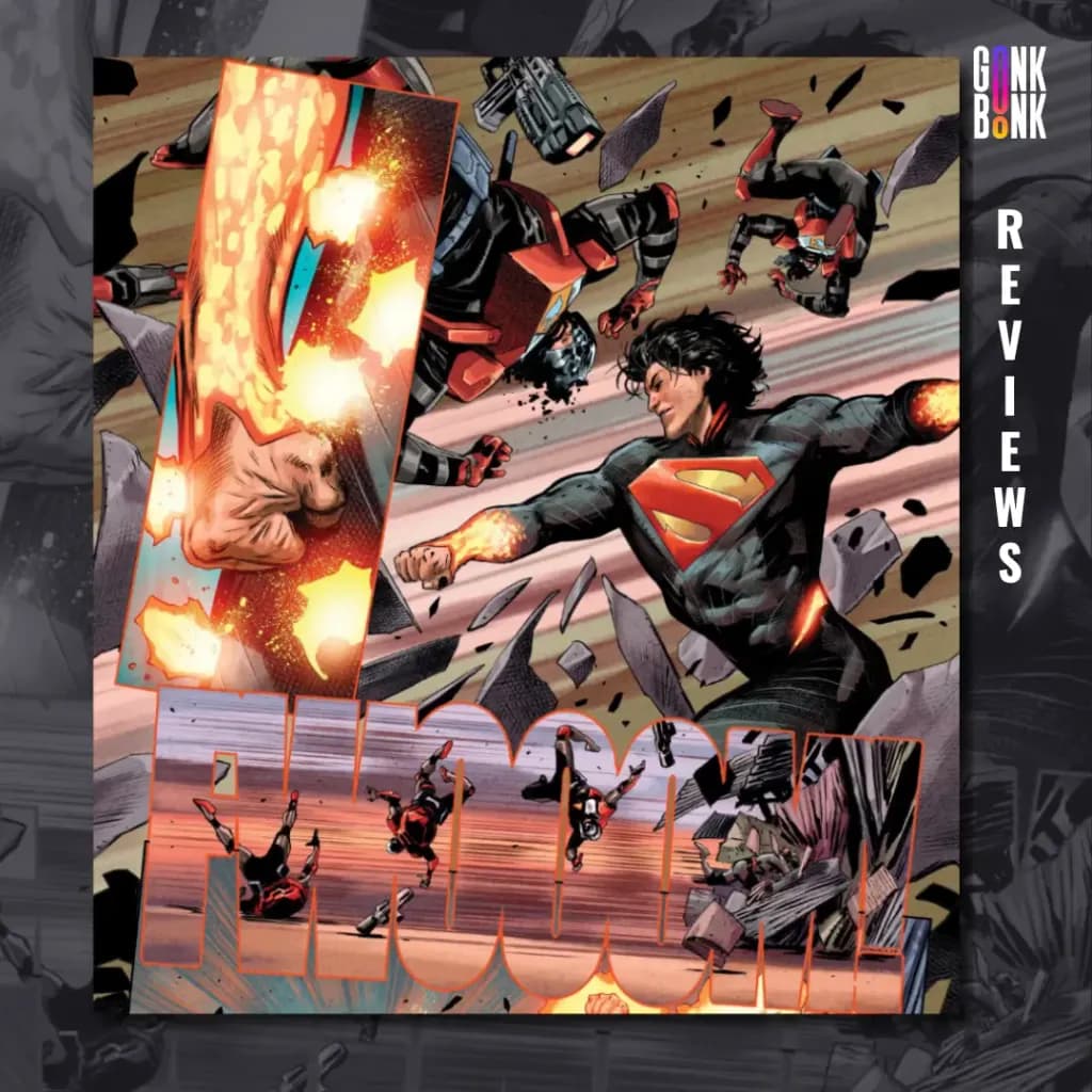 Absolute Superman #1 preview page 2 - Superman fighting through an army of Peacemakers.
