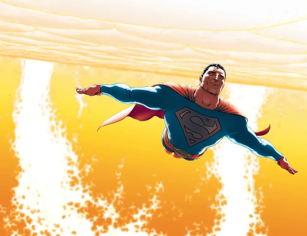 Superman flying new the surface of the Sun.