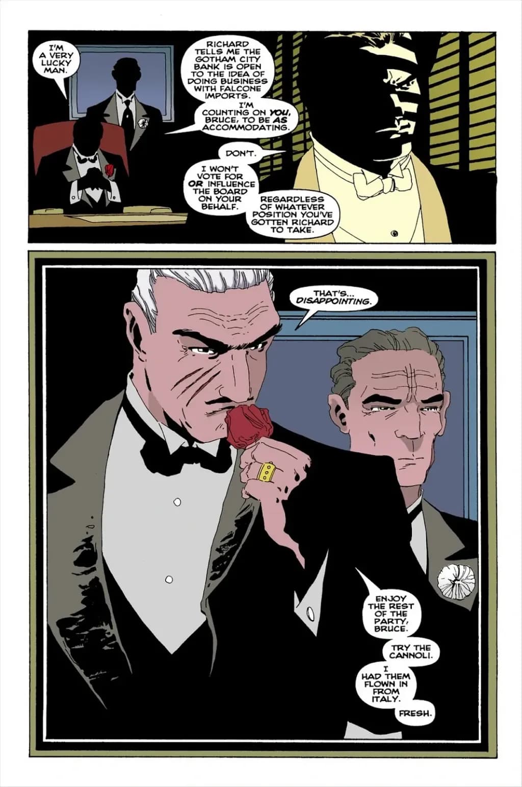 Batman the Long Halloween comic. Carmine Falcone speaks to Bruce Wayne