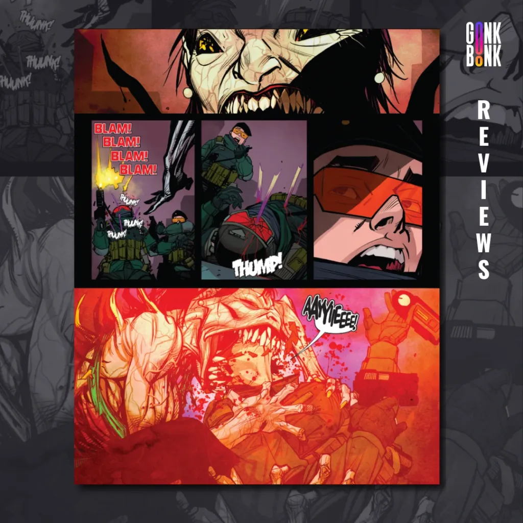 Blood Train #1 preview page 2 - The monster tears through a group of soldiers.