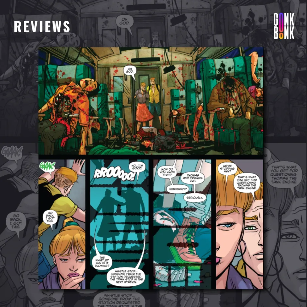 Blood Train #1 preview page 3 - Kara and Ryan step into a train car filled with bodies.