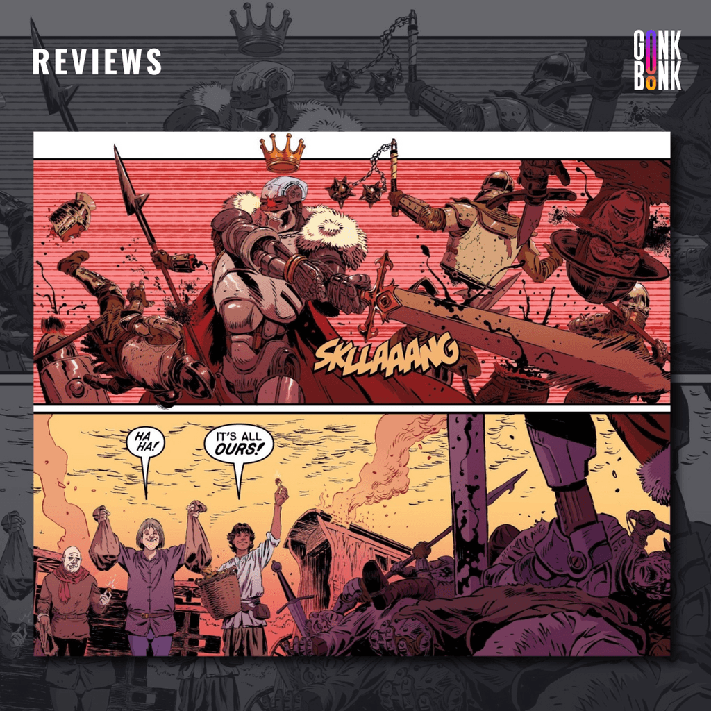 Cruel Kingdom #1 preview page 2 - The robot king is praised for his efforts by the civilians. 