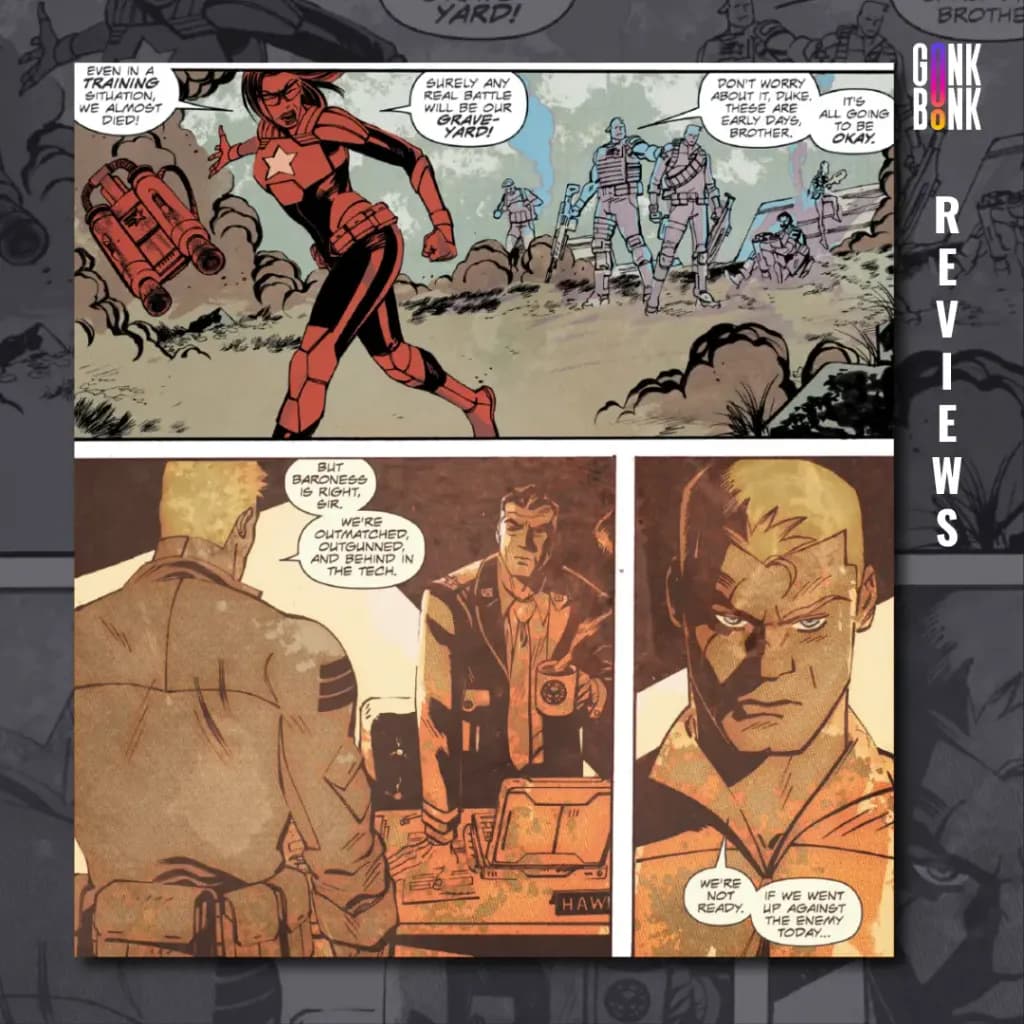 GI Joe #1 preview page 2 - The Baroness voices her frustration about training while Duke speaks to the commander.