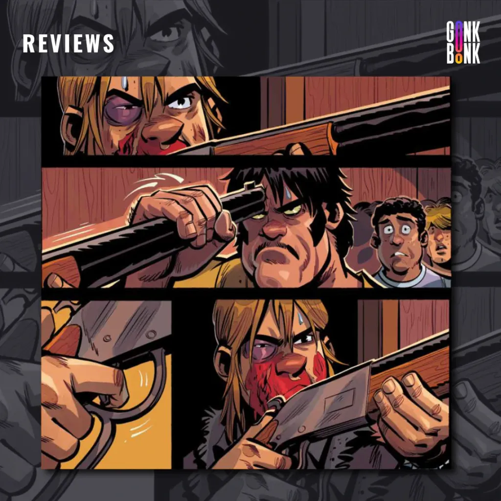 Grommets #6 preview page 3 - Brian points a shotgun at the jock’s forehead. 