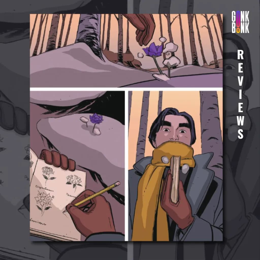 Nights #13 preview page 1 - Tsukumari picks up a flower and draws it on his sketchbook.