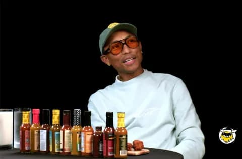 Pharrell Williams on "Hot Ones"