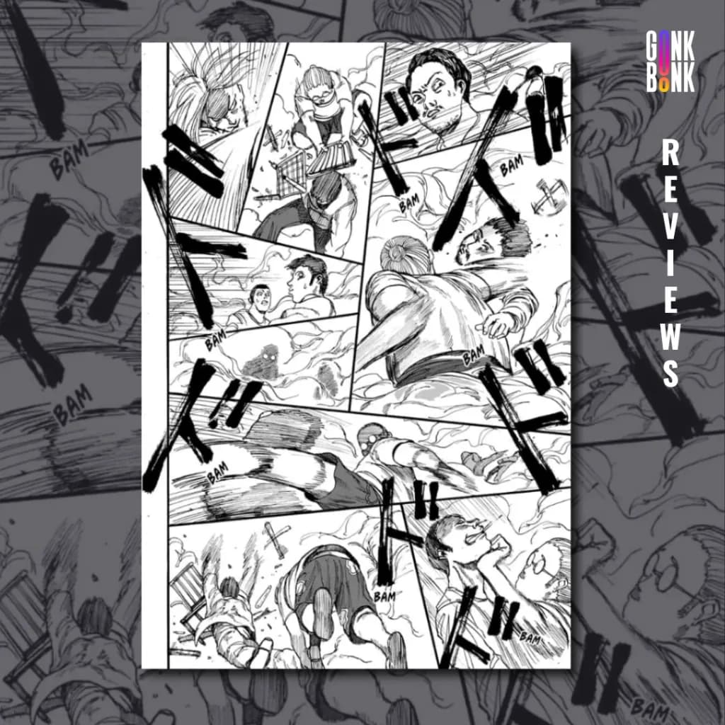 Sakamoto Days Vol 1 preview page 3 - Sakamoto fights off thugs in smoke. 