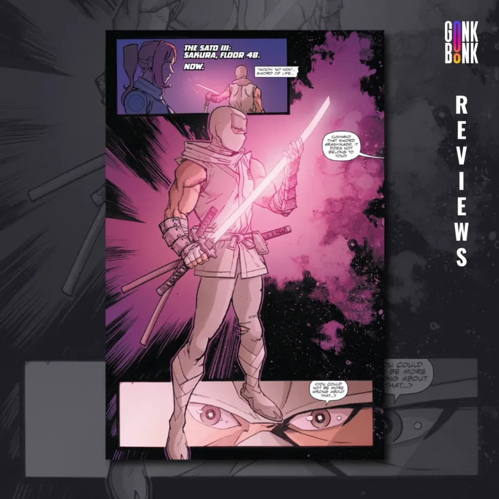 Scarlett #5 preview page 1 - Storm Shadow carrying the Sword of Life.