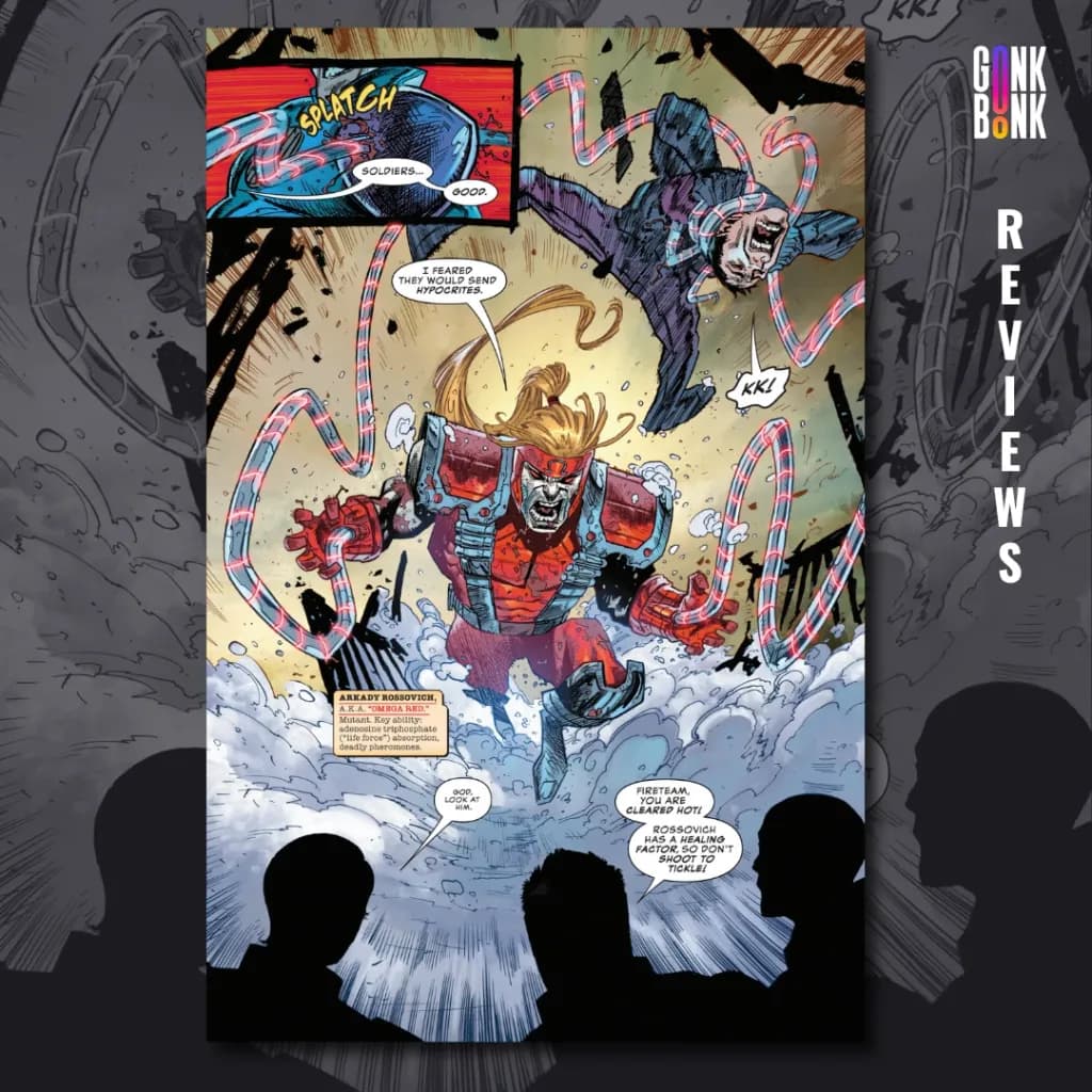 Sentinels #1 preview page 2 - Omega Red attacks one of the Sentinels.