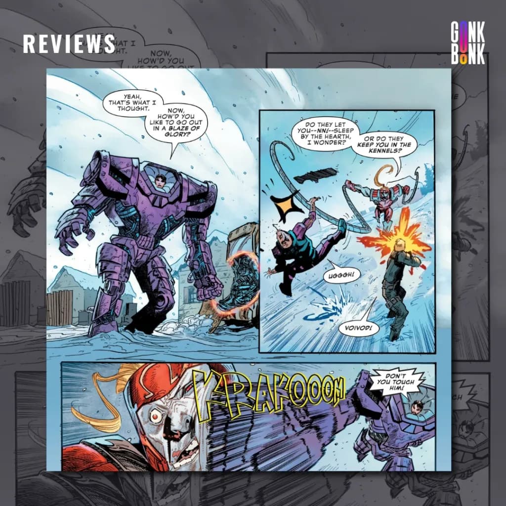 Sentinels #1 preview page 3 - Sawtooth punches Omega Red using her Sentinel armor. 
