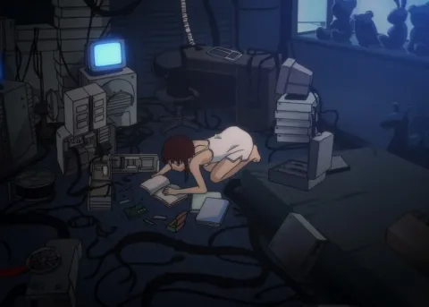 lain studying in her room full of computers