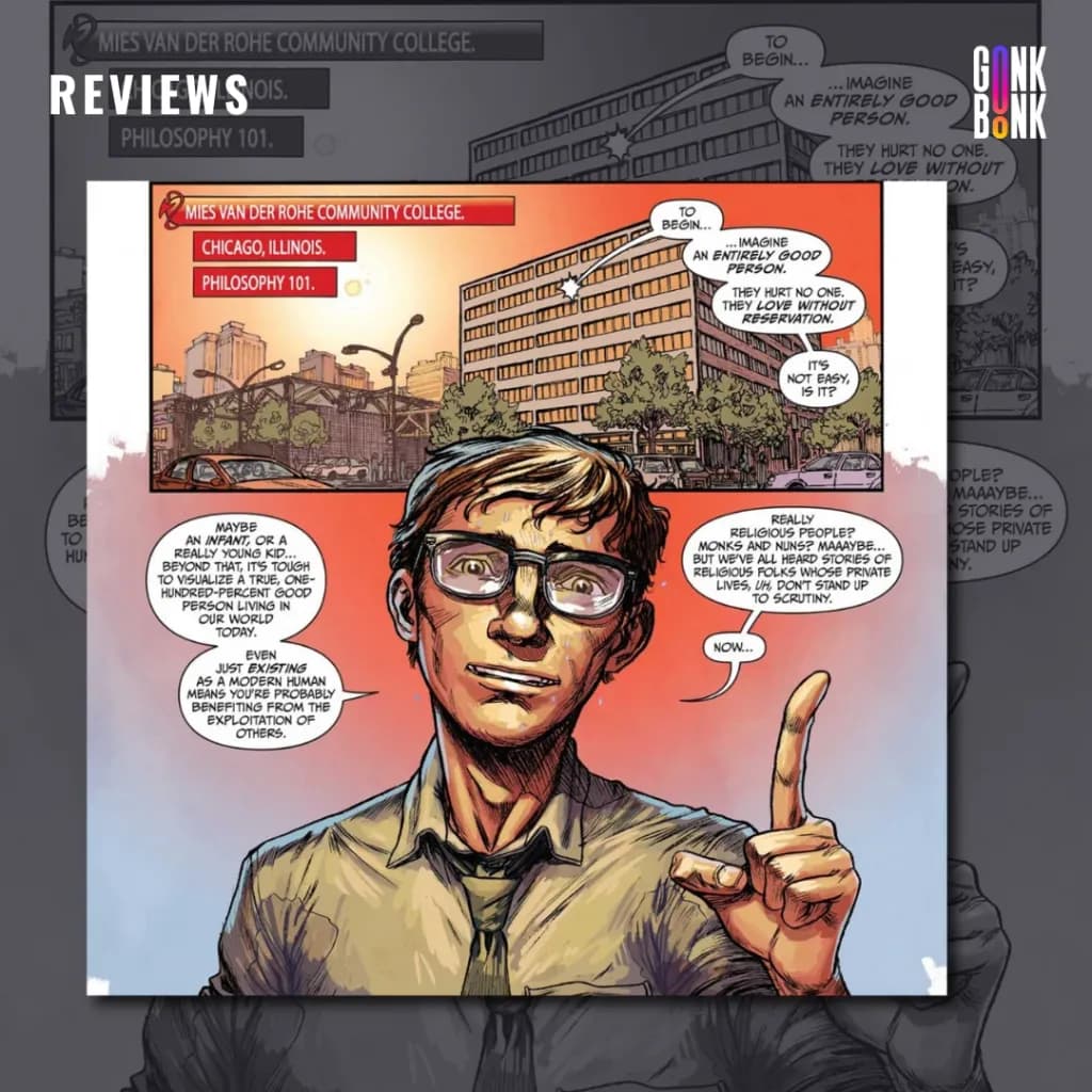The Lucky Devils #1 preview page 1 - Cam speaks in front of his classroom.