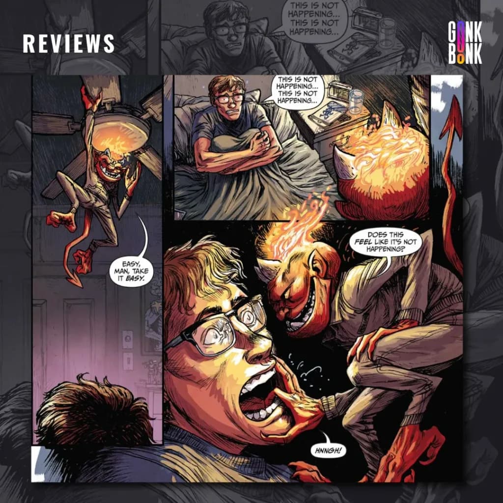The Lucky Devils #1 preview page 3 - Collar toys around with Cam after waking him up.