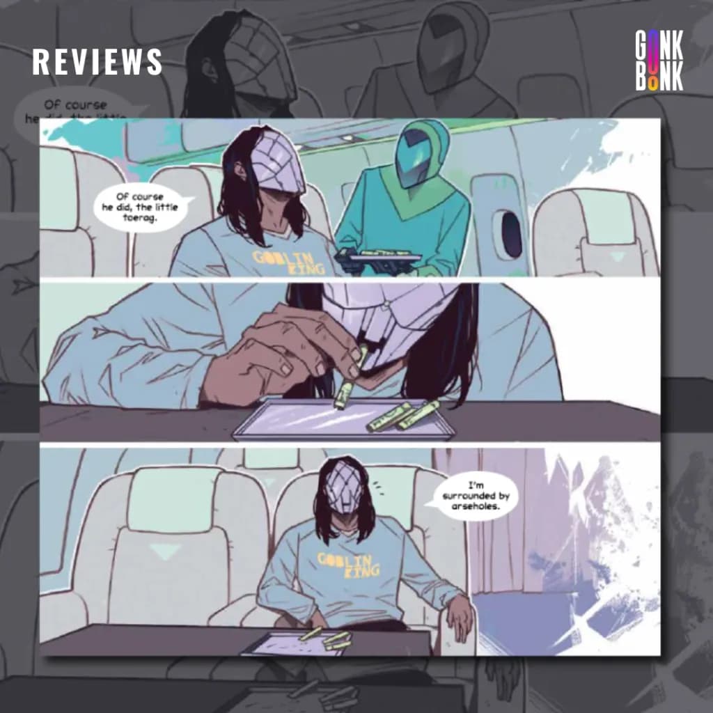 The Power Fantasy #5 preview page 1 - Magnus is doing drugs while riding in a plane.