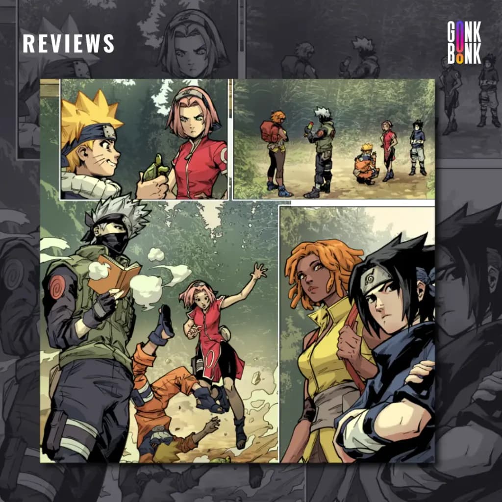 Teenage Mutant Ninja Turtles x Naruto #1 preview page 1 - April O’Neil meets with Naruto and Team 7.