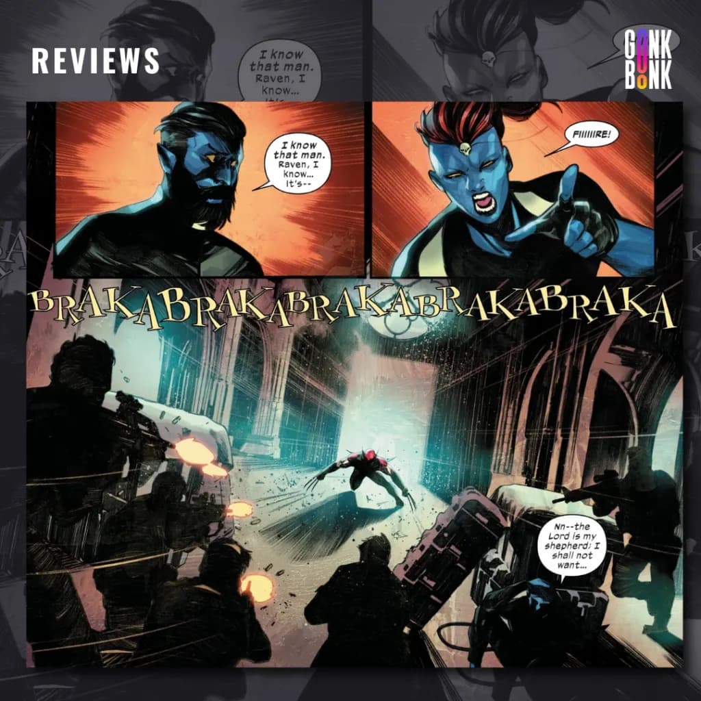 Ultimate Wolverine #1 preview page 3 - Nightcrawler and Mystique look terrified as Wolverine charges in. 