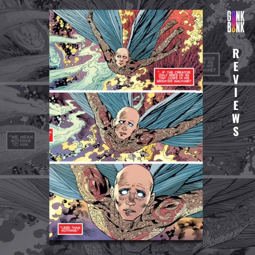 Violator: Origin #1 preview page 3 - Baziel flies in the air with a scared look on his face.