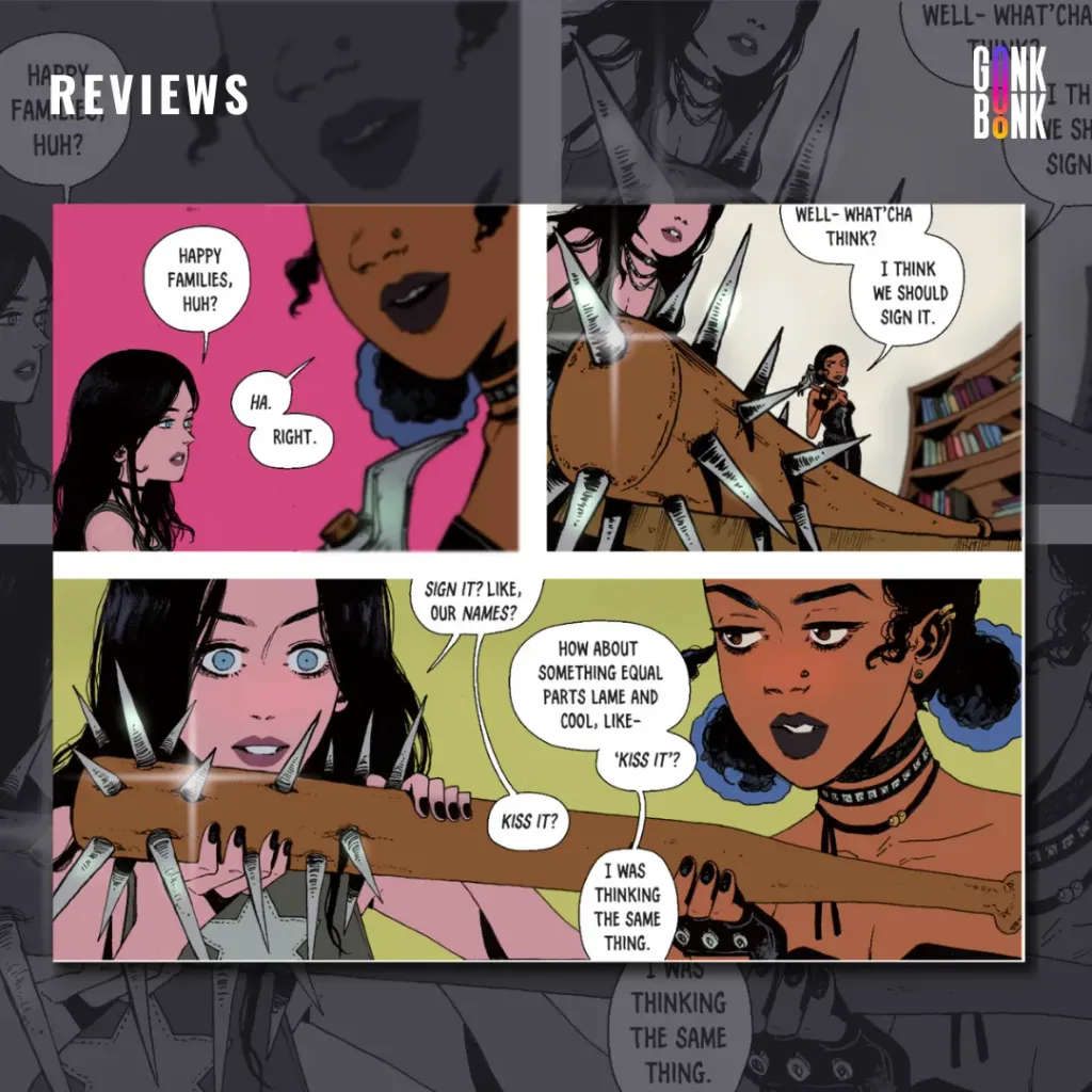 Hack_Slash_ Back to School 4 - Characters conversing and talking about a bat with nails