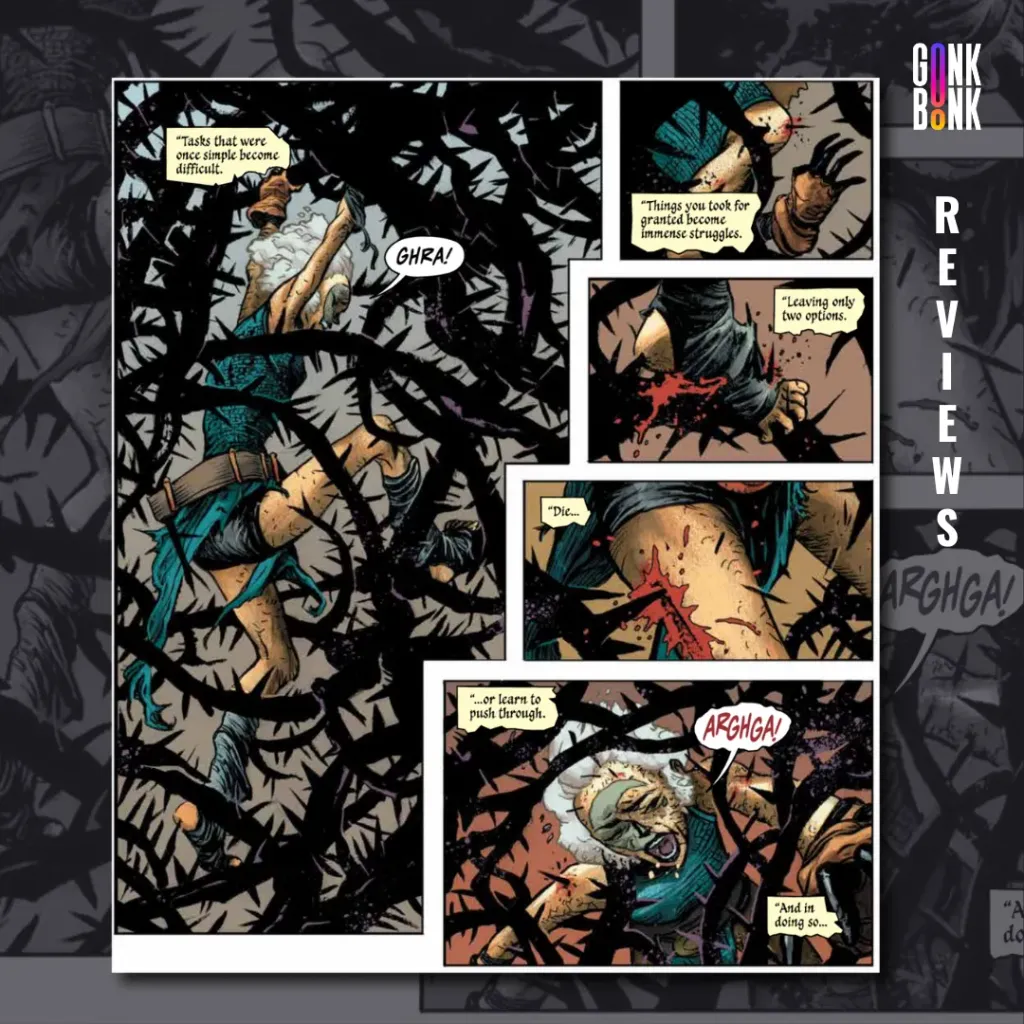 The Sacrificers 7 - Character trying to break though the trap of torns