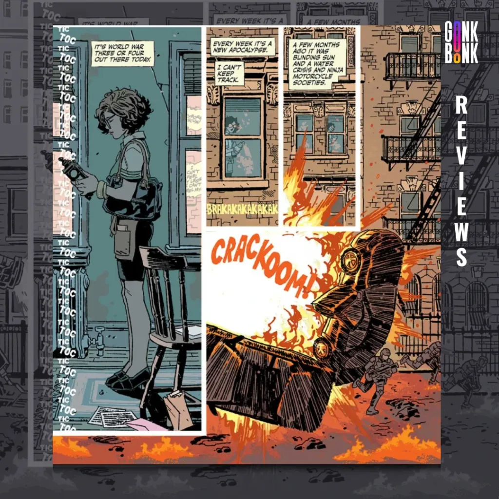 Assorted Crisis Events #1 preview page 1 - Ashley checks on her broken clock while an explosion happens outside her window