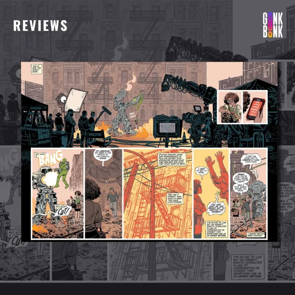 Assorted Crisis Events #1 preview page 2 - Ashley walks through the movie set outside of her house