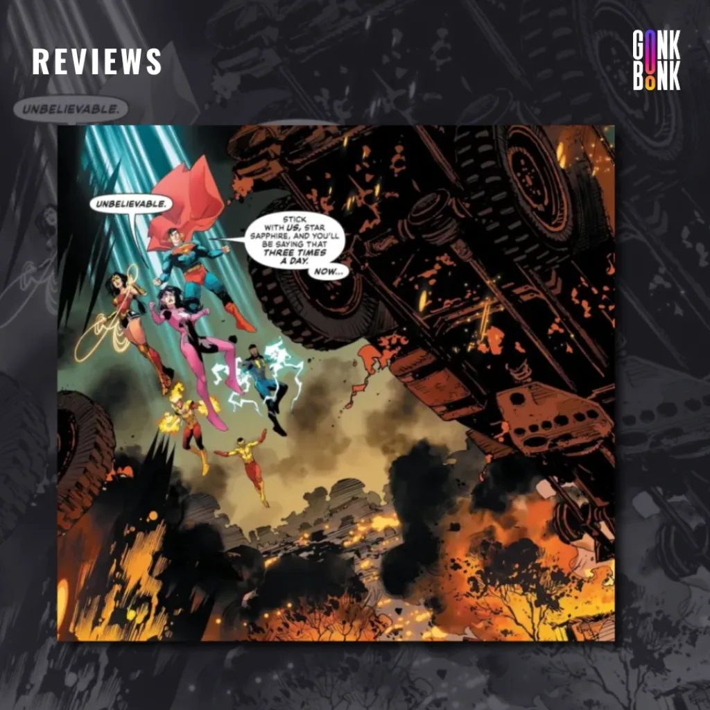 Justice League Unlimited #1 preview page 3 - The Flash takes Air Wave on a tour through The Watchtower